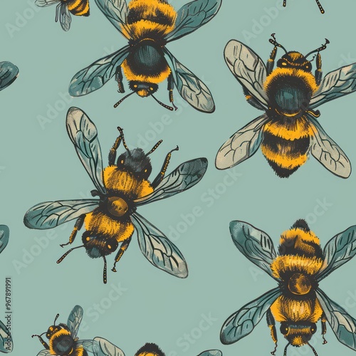 a bee seamless pattern that shows many yellow and black bees By Generated AI