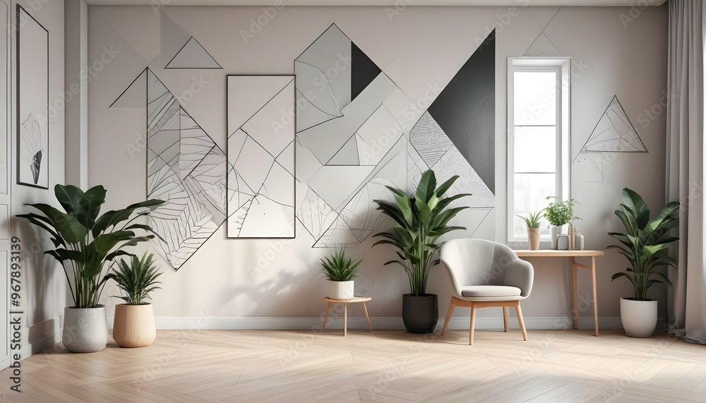 Fototapeta premium Photo interior modern design room 3d illustration;