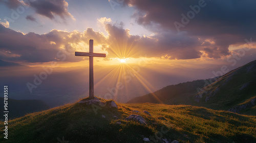 image of cross with sun rays in the background