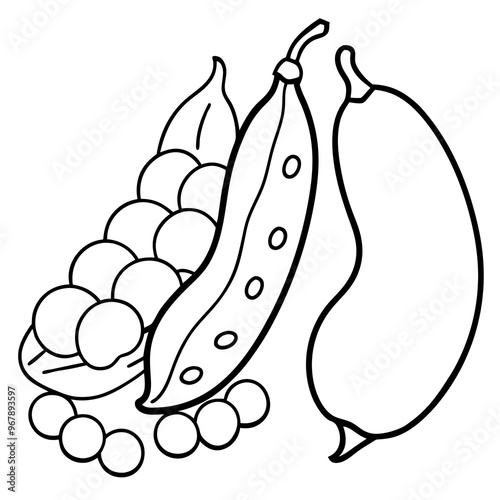 beans peas cucumbers vegetables outline coloring book page line art illustration digital drawing