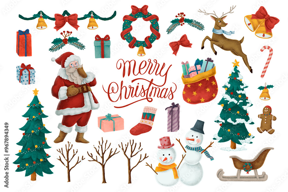 Merry Christmas celebration png sticker, festive set, transparent background Merry Christmas celebration png sticker, festive set, transparent background