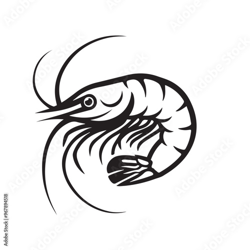 Shrimp in cartoon, doodle style . Image for t-shirt, web, mobile apps and ui. Isolated 2d vector illustration in logo, icon, sketch style, Eps 10, black and white. AI Generative