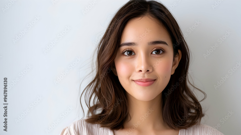 Smiling Positive Attractive Asian Young Woman Wear Smiling Positive Attractive Asian Young Woman Wear