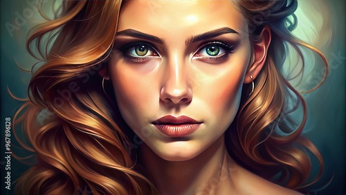 Realistic portrait illustration of a woman's face detailed features realistic colors