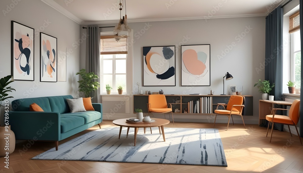 Photo interior modern design room 3d illustration;