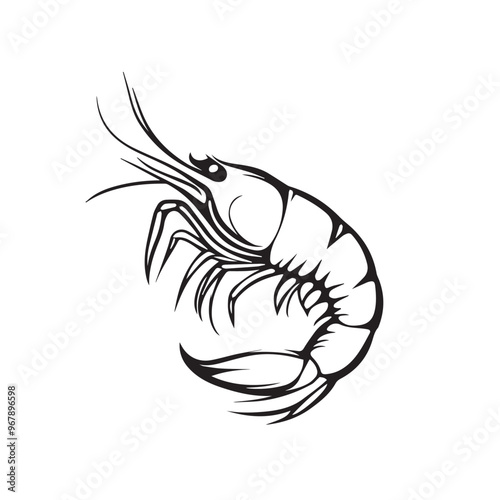 Shrimp in cartoon, doodle style . Image for t-shirt, web, mobile apps and ui. Isolated 2d vector illustration in logo, icon, sketch style, Eps 10, black and white. AI Generative