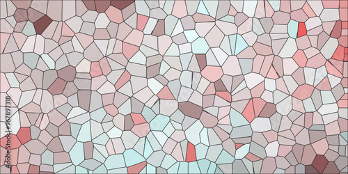 Abstract mosaic made of broken crockery and tableware background. Mosaic pattern with an off pink, aqua, brown and beige color palette light elegant marble ceramic pieces wall background 
