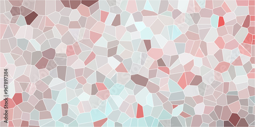 Abstract mosaic made of broken crockery and tableware background. Mosaic pattern with an off pink, aqua, brown and beige color palette light elegant marble ceramic pieces wall background 