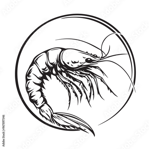 Shrimp in cartoon, doodle style . Image for t-shirt, web, mobile apps and ui. Isolated 2d vector illustration in logo, icon, sketch style, Eps 10, black and white. AI Generative