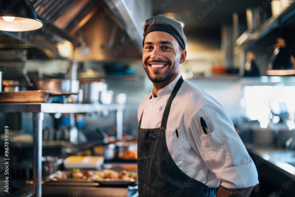 Portrait of a smiling American chef in commercial kitchen Portrait of a smiling American chef in commercial kitchen