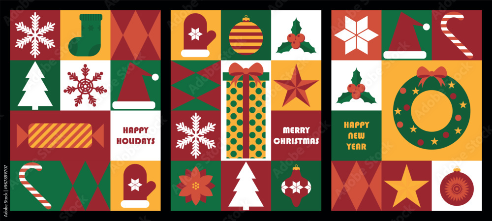 Set of geometric tile Christmas background designs. Design for greeting card, poster, flyer, web banner, etc. Vector illustration Set of geometric tile Christmas background designs. Design for greeting card, poster, flyer, web banner, etc. Vector illustration
