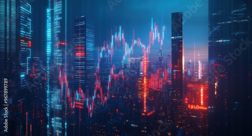 Cityscape with Stock Market Chart