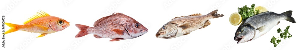 Dorado fish isolated on white background with clipping path. Full depth of field. Focus stacking. Dorado fish isolated on white background with clipping path. Full depth of field. Focus stacking.