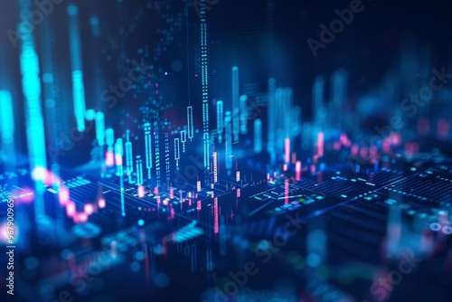Abstract business finance graphic blue color tone with digital line and element