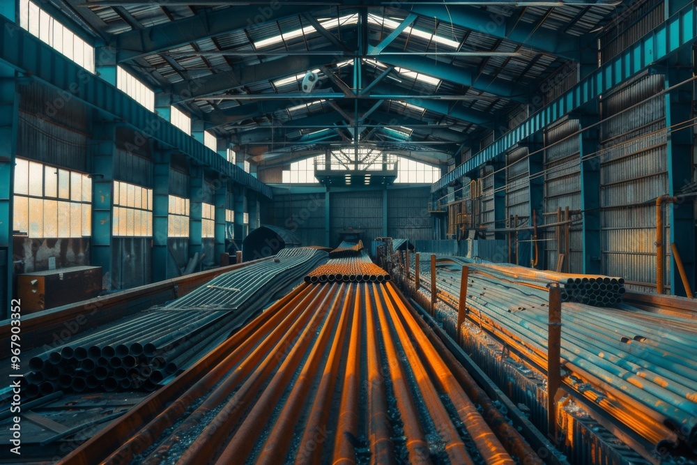 Fototapeta premium Metal roofing tile production line