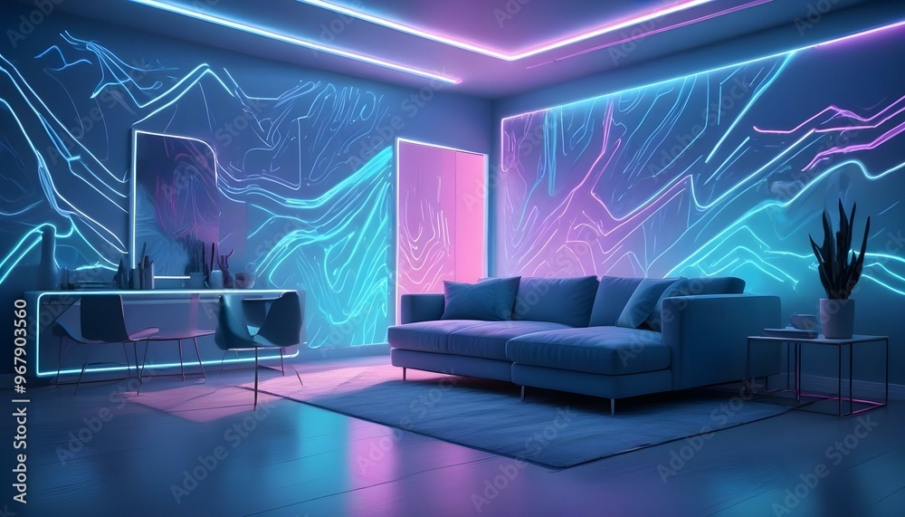 Photo interior modern design room 3d illustration; Photo interior modern design room 3d illustration;