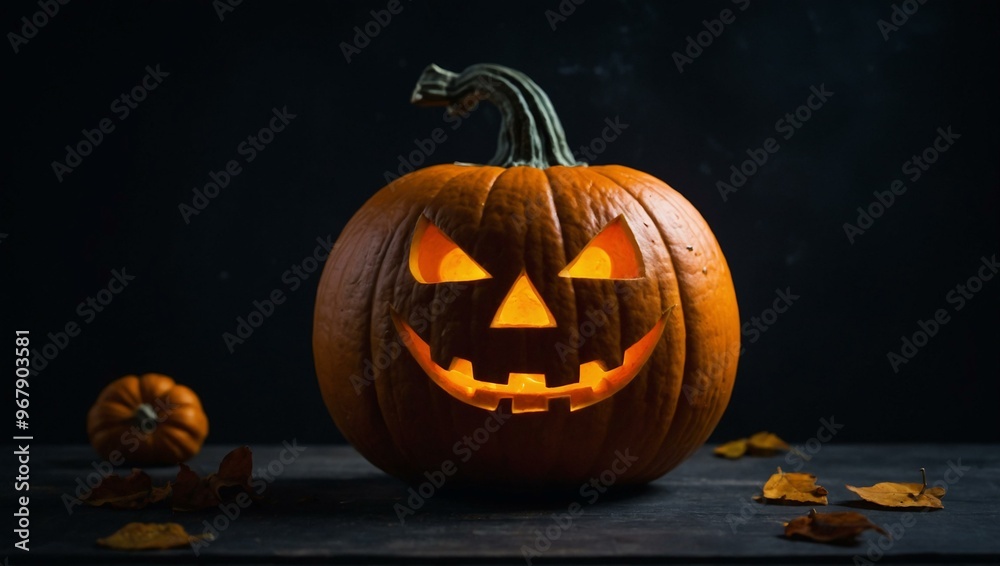 Jack-o'-lantern on a dark background for Halloween. Jack-o'-lantern on a dark background for Halloween.