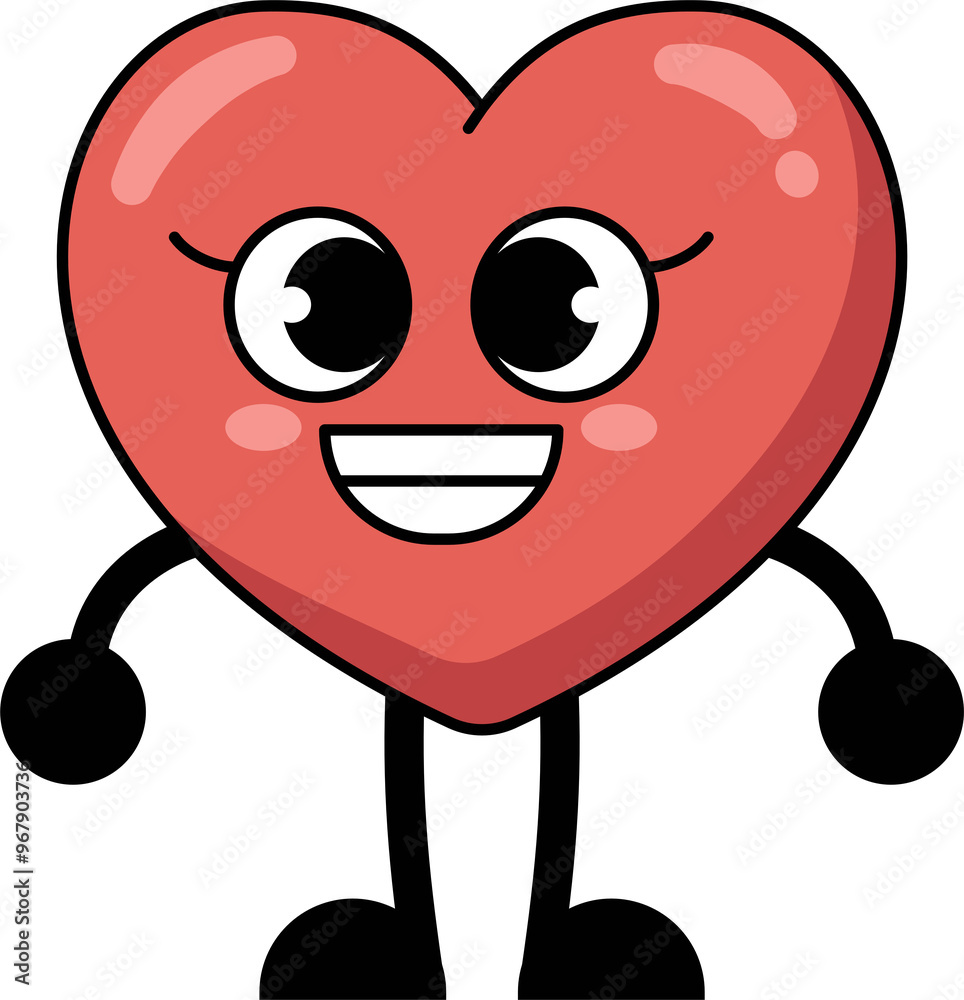 A heart shaped cartoon character is smiling, happy expression. flat style illustration. A heart shaped cartoon character is smiling, happy expression. flat style illustration.