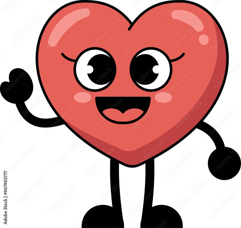 A heart shaped cartoon character is waving smiling, happy expression. flat style illustration. A heart shaped cartoon character is waving smiling, happy expression. flat style illustration.