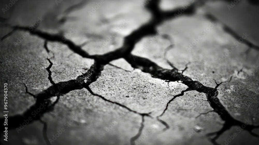 Fototapeta premium A close-up of cracked ground, highlighting dryness and environmental change.