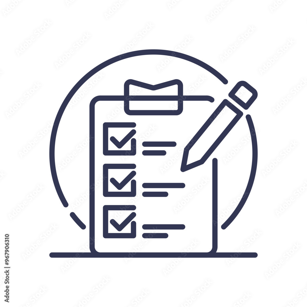 Illustration of a checklist on a clipboard with a pencil, symbolizing systematic documentation and organization. Illustration of a checklist on a clipboard with a pencil, symbolizing systematic documentation and organization.
