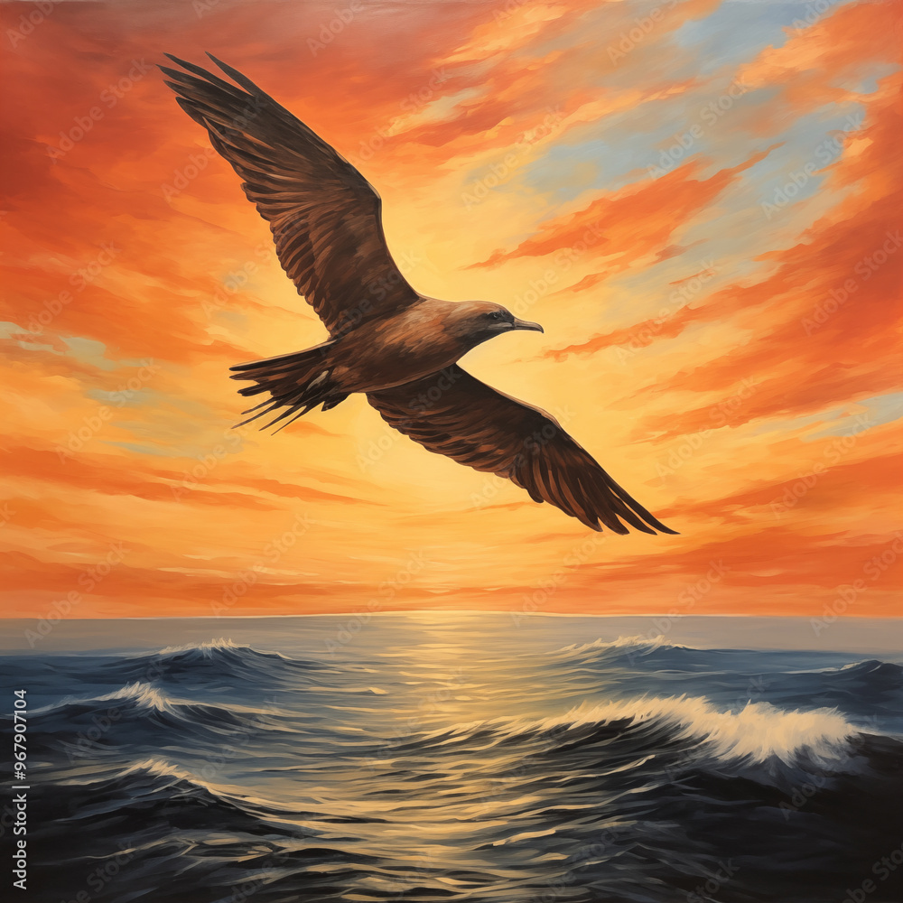 Fototapeta premium seagull in the sunset