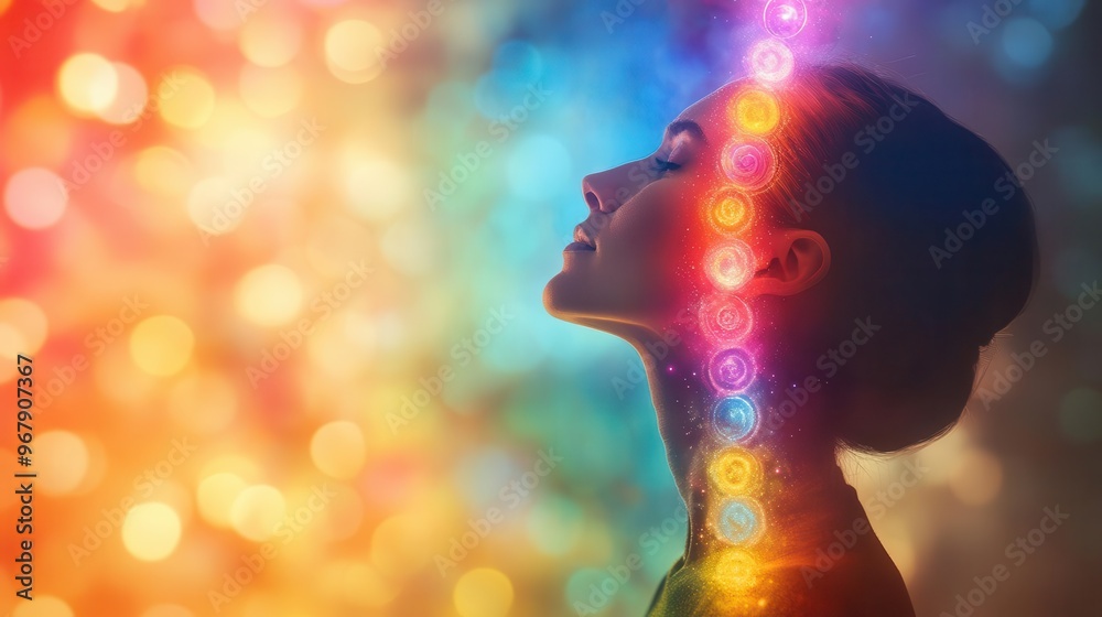 Chakras aligning above a person s head, symbolizing a harmonious balance of thoughts and emotions, chakra mind, emotional balance Chakras aligning above a person s head, symbolizing a harmonious balance of thoughts and emotions, chakra mind, emotional balance