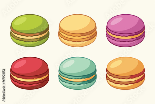 Set of different types Macaron cookies drawing vector illustration on white background