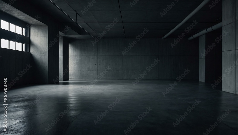 Minimal dark concrete room with textured walls and floor. Minimal dark concrete room with textured walls and floor.