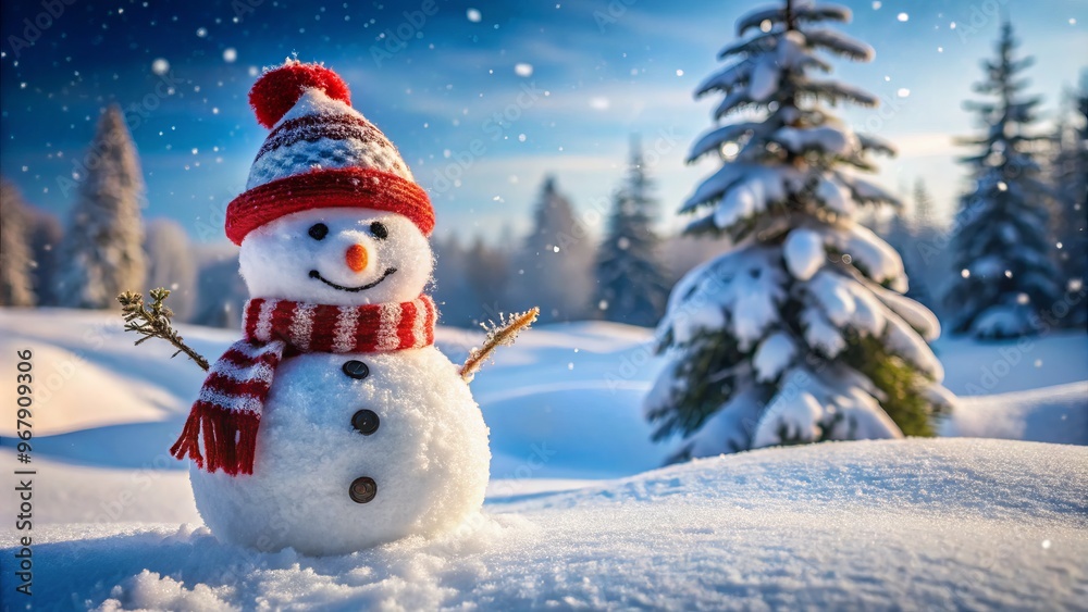 Fototapeta premium Snowman with snowy backdrop