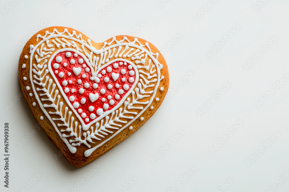 Gingerbread heart with white isolated background