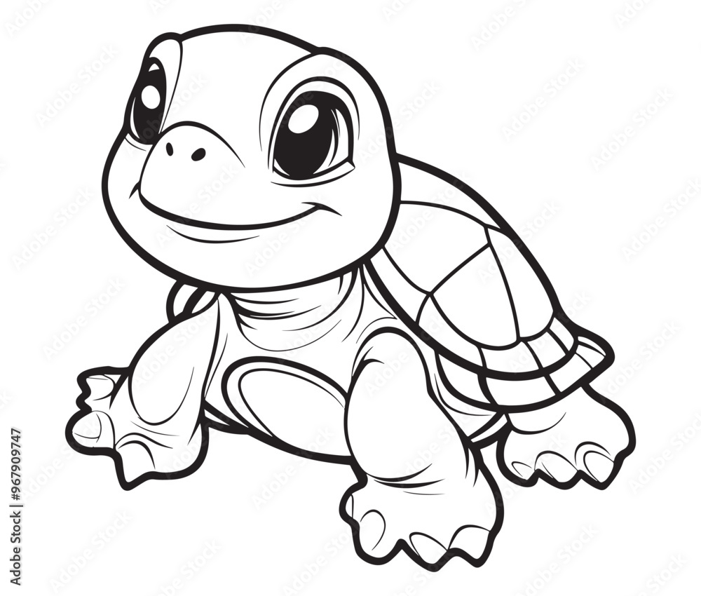 Obraz premium Coloring book with character kids turtle outline illustration