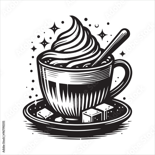 Side view latte coffee with sugar vector illustration silhouette