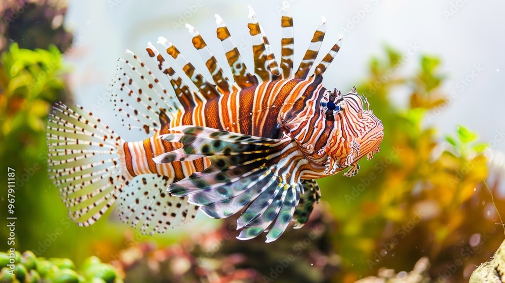 Vibrant Lionfish Lurking in a Lush Lagoon Vibrant Lionfish Lurking in a Lush Lagoon