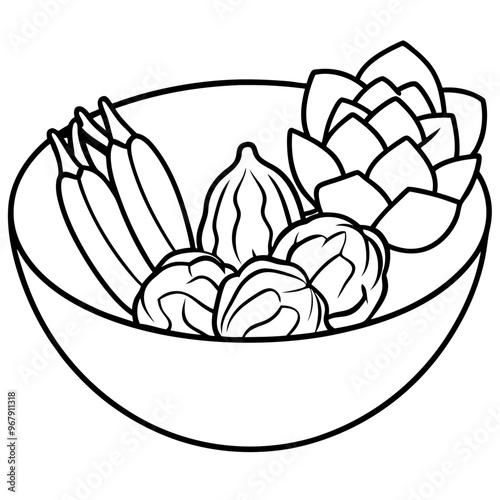 bok choy artichokes okra vegetables outline coloring book page line art illustration digital drawing