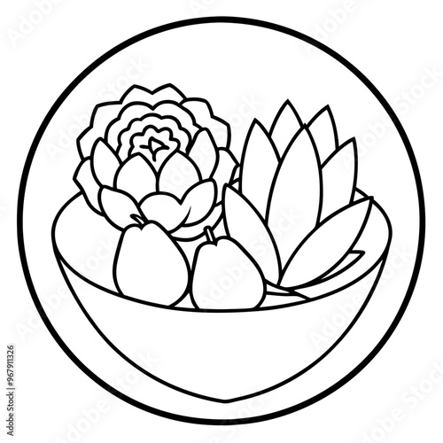bok choy artichokes okra vegetables outline coloring book page line art illustration digital drawing