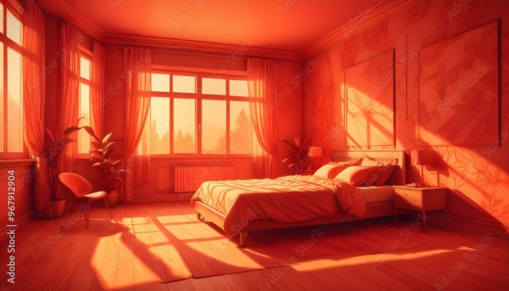 Photo interior modern design room 3d illustration; Photo interior modern design room 3d illustration;