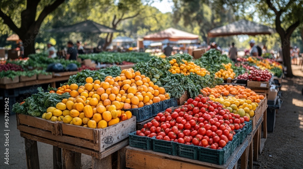 Vibrant farmer's market with fresh produce and lively atmosphere. Vibrant farmer's market with fresh produce and lively atmosphere.