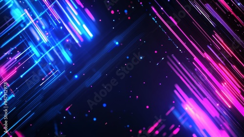 Abstract digital neon lights with blue and pink streaks in dark background