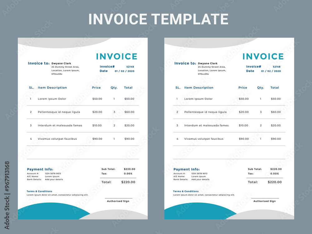 Professional invoice and letterhead design for the corporate office. letterhead, invoice design illustration. Simple and creative modern corporate clean design.