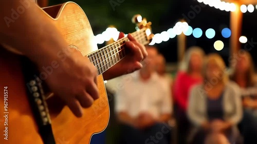Outdoor Acoustic Guitar Performance at Evening Event