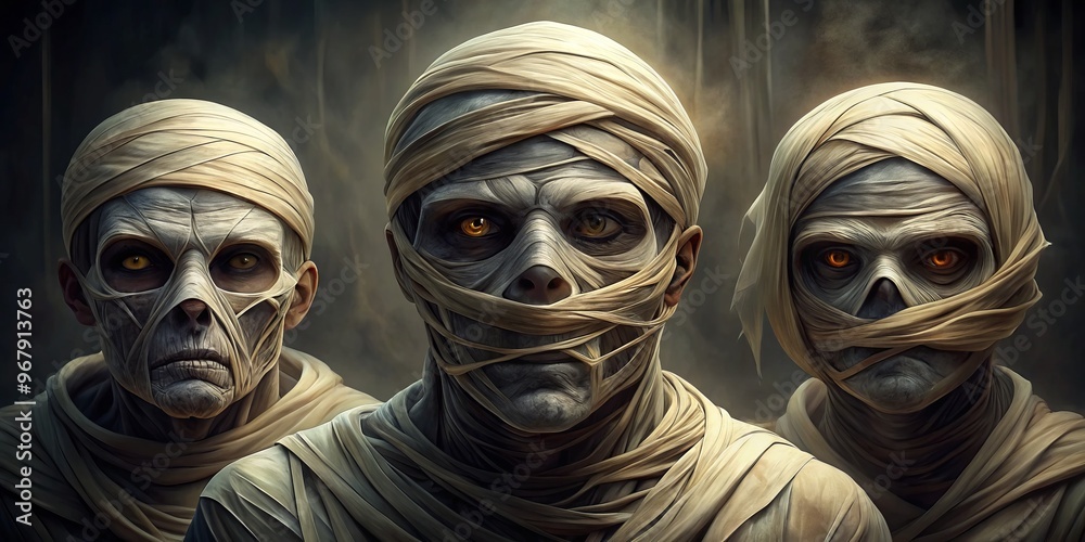 Spooky Halloween sketches of wrapped mummies Spooky Halloween sketches of wrapped mummies