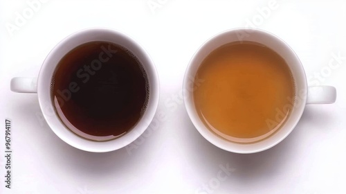 Two cups of tea and coffee on white background