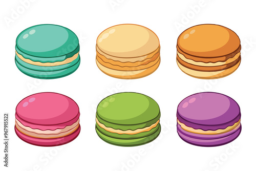 Set of different types Macaron cookies drawing vector illustration on white background