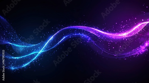 Abstract Background with Wavy Lines and Glowing Lights in Purple and Blue Gradient, Featuring Dark Tones for a Digital Technology Wallpaper in 8K Ultra High Resolution