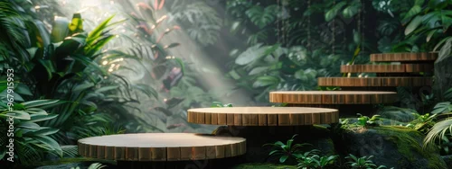 Panel kuchenny z motywem A wooded area with a series of steps leading up to a higher level