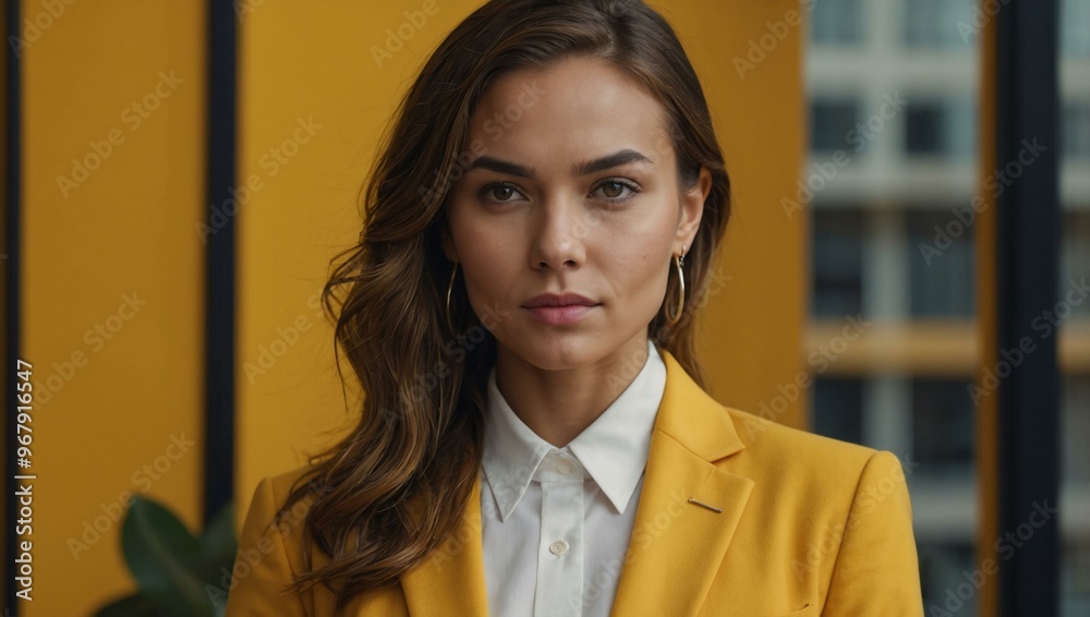 Portrait of a confident young businesswoman on a vibrant yellow backdrop. Portrait of a confident young businesswoman on a vibrant yellow backdrop.