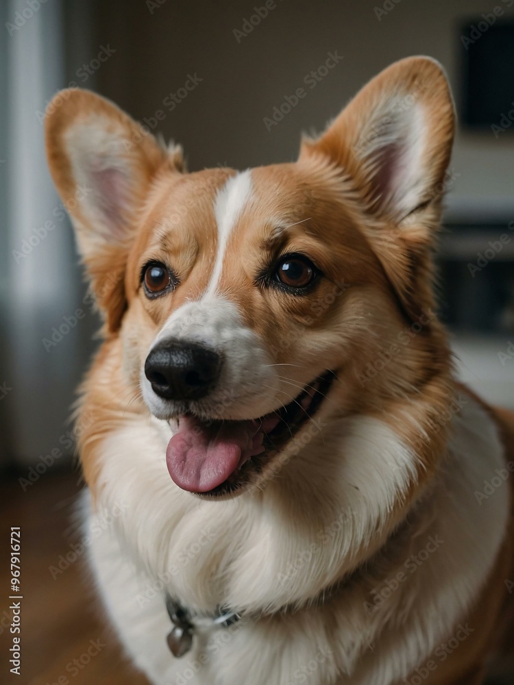 Portrait of a happy smiling Corgi dog in a home setting Portrait of a happy smiling Corgi dog in a home setting