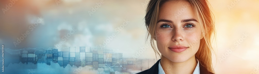 A confident professional woman in a modern business setting, embodying determination and success against a vibrant background. A confident professional woman in a modern business setting, embodying determination and success against a vibrant background.