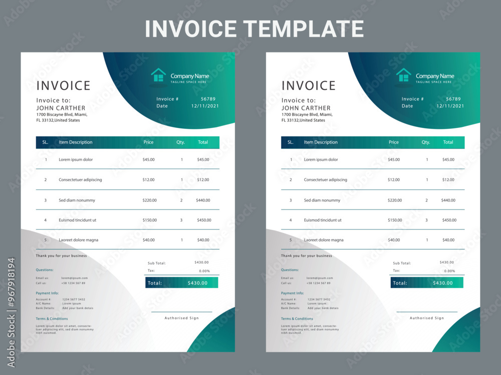 Minimal Corporate Business Invoice design template vector illustration bill form price invoice. Creative invoice template vector. business stationery design payment agreement design template Minimal Corporate Business Invoice design template vector illustration bill form price invoice. Creative invoice template vector. business stationery design payment agreement design template